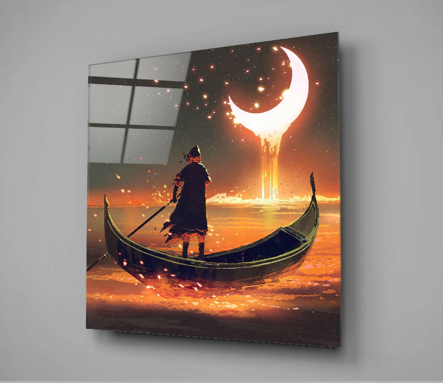Dripping Crescent Moon Boatman Glass Wall Art