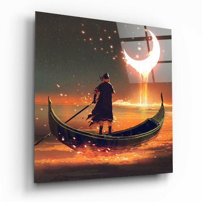 Dripping Crescent Moon Boatman Glass Wall Art