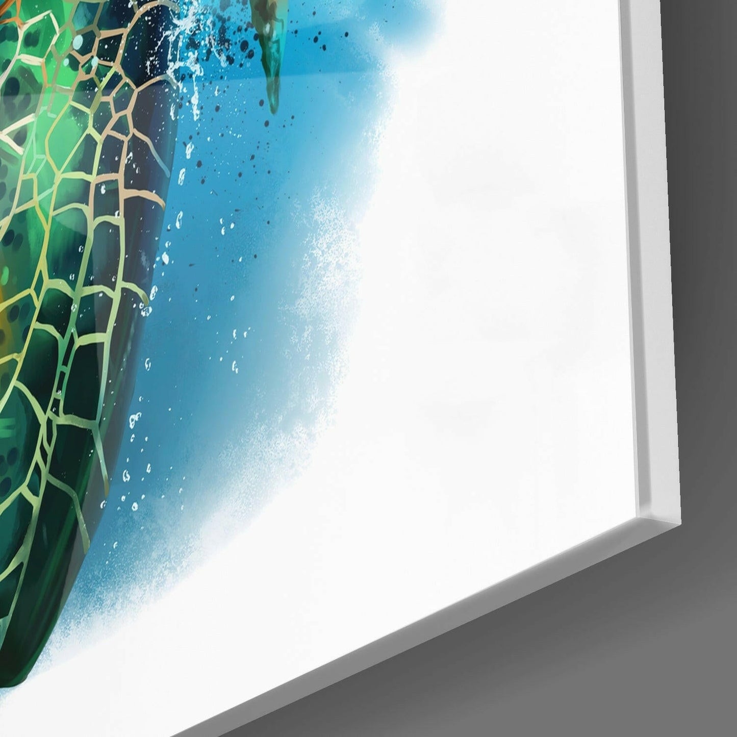 Green Sea Turtle Watercolor Splash Glass Wall Art