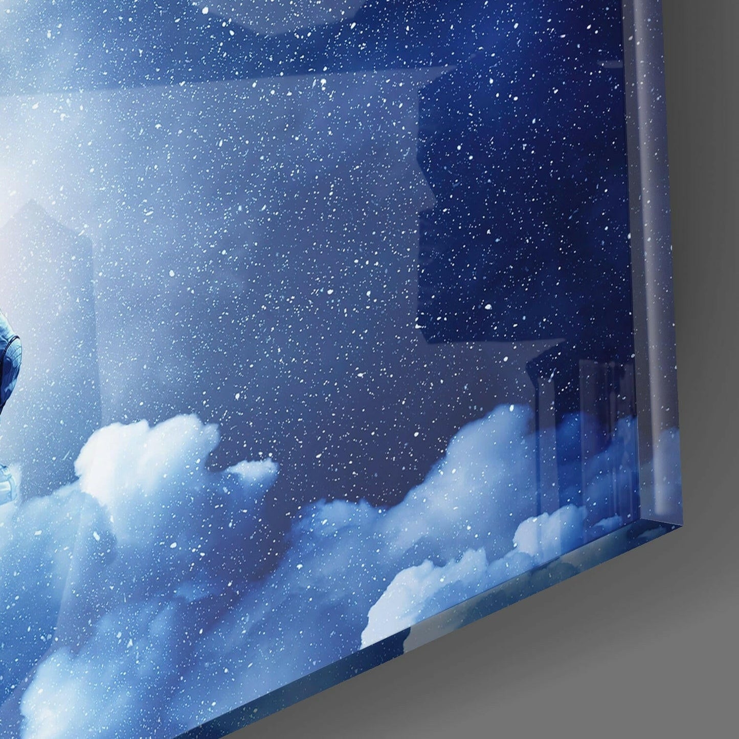 Astronaut Lifting Crescent Moon Glass Wall Art
