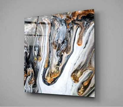 Black And Gold Dripping Marble Glass Wall Art