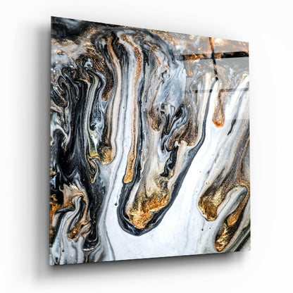 Black And Gold Dripping Marble Glass Wall Art