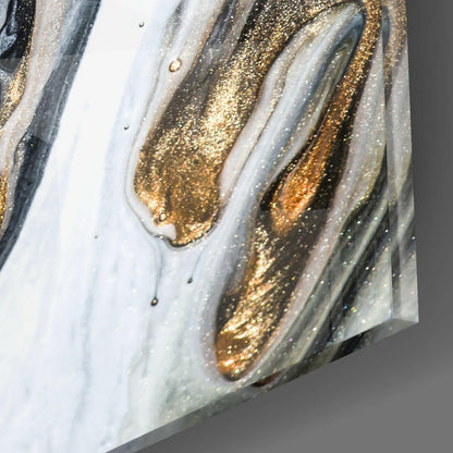 Black And Gold Dripping Marble Glass Wall Art