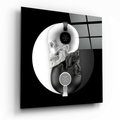 Yin Yang Skull DJ Headphones Glass Wall Art