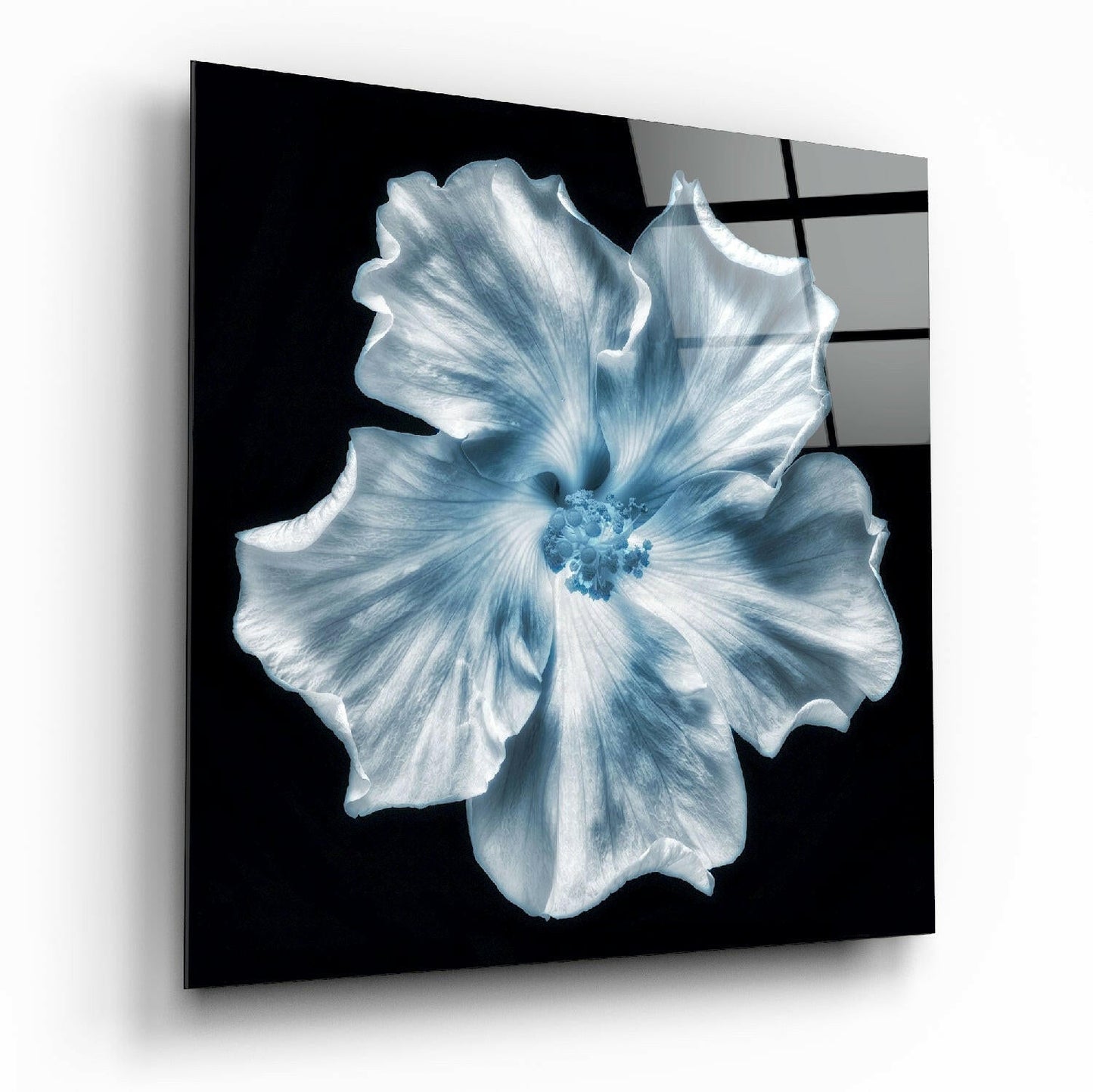 Icy Blue Hibiscus Glass Wall Art