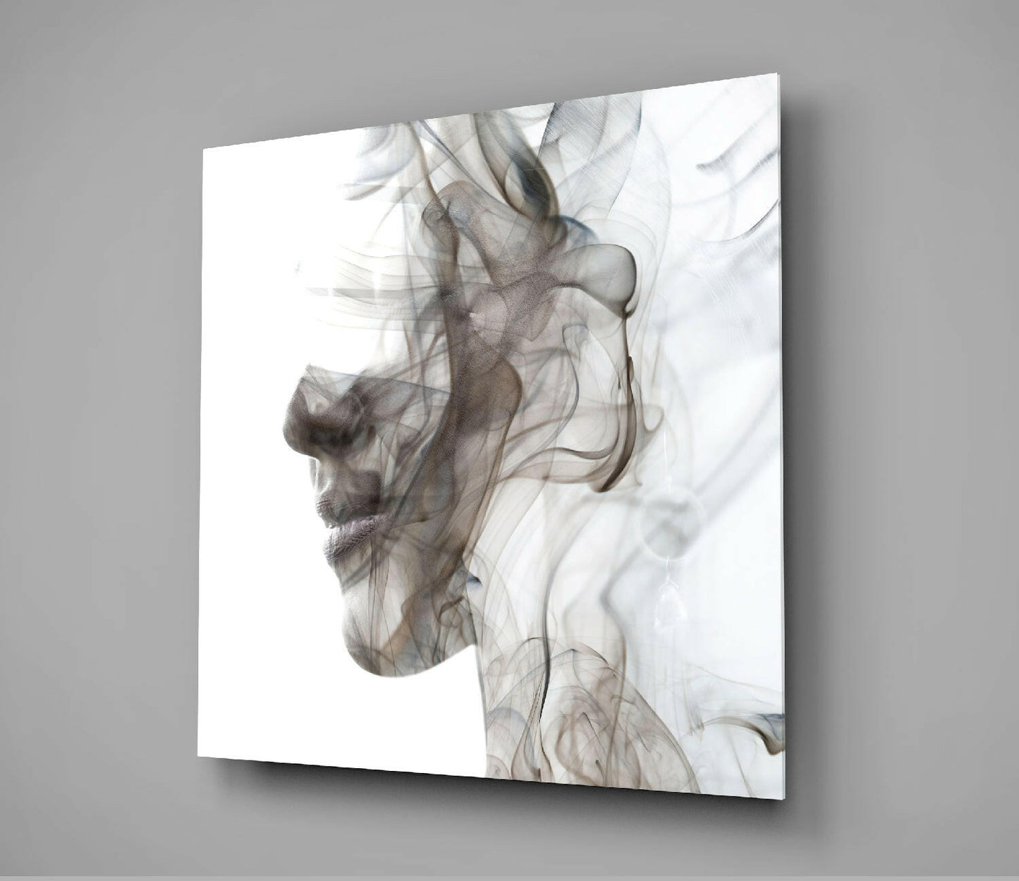 Smoke Silhouette Woman Profile Glass Wall Art