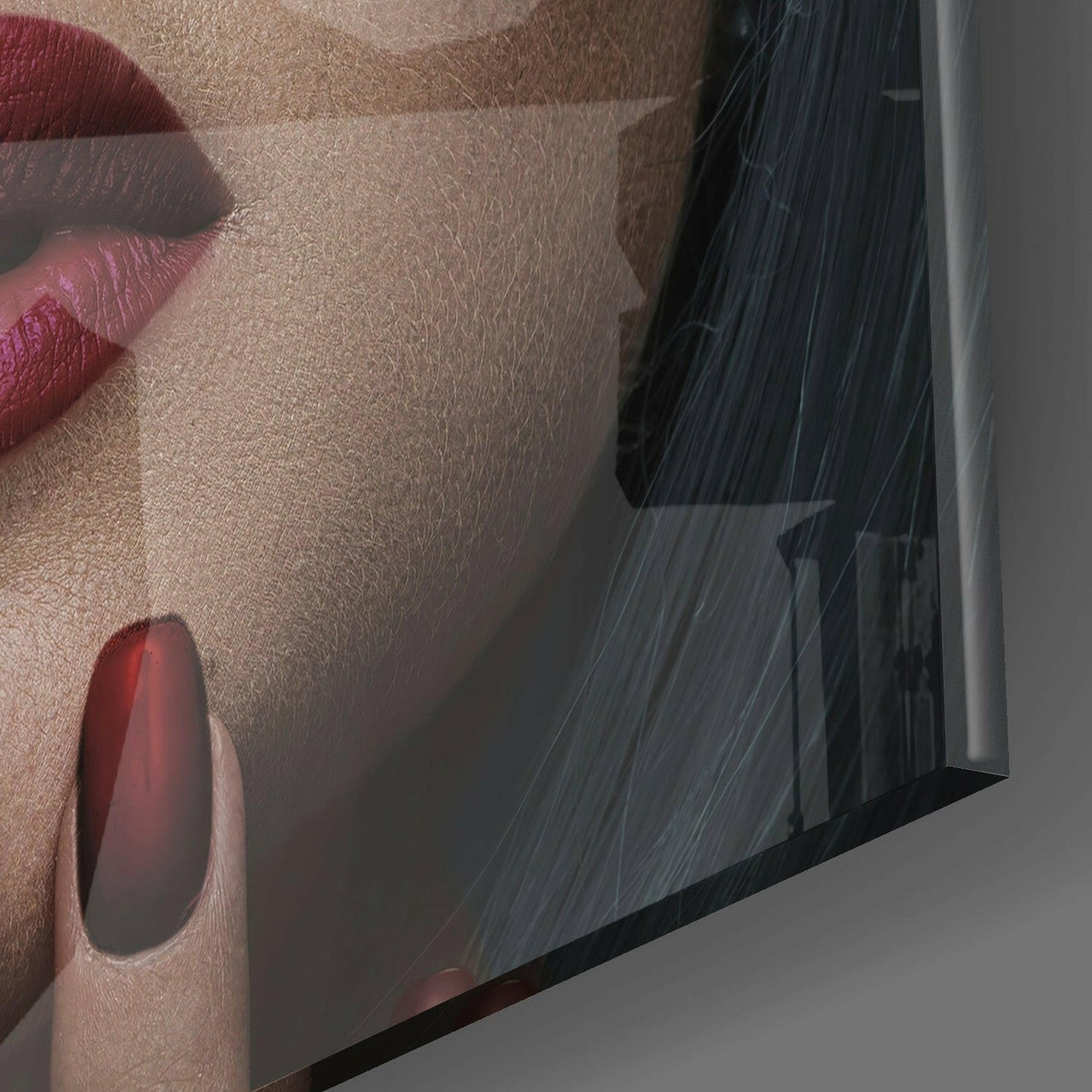 Blue Bangs Red Lips Fashion Glass Wall Art