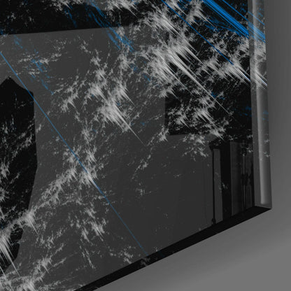 Blue White Shattered Fractal Burst Glass Wall Art