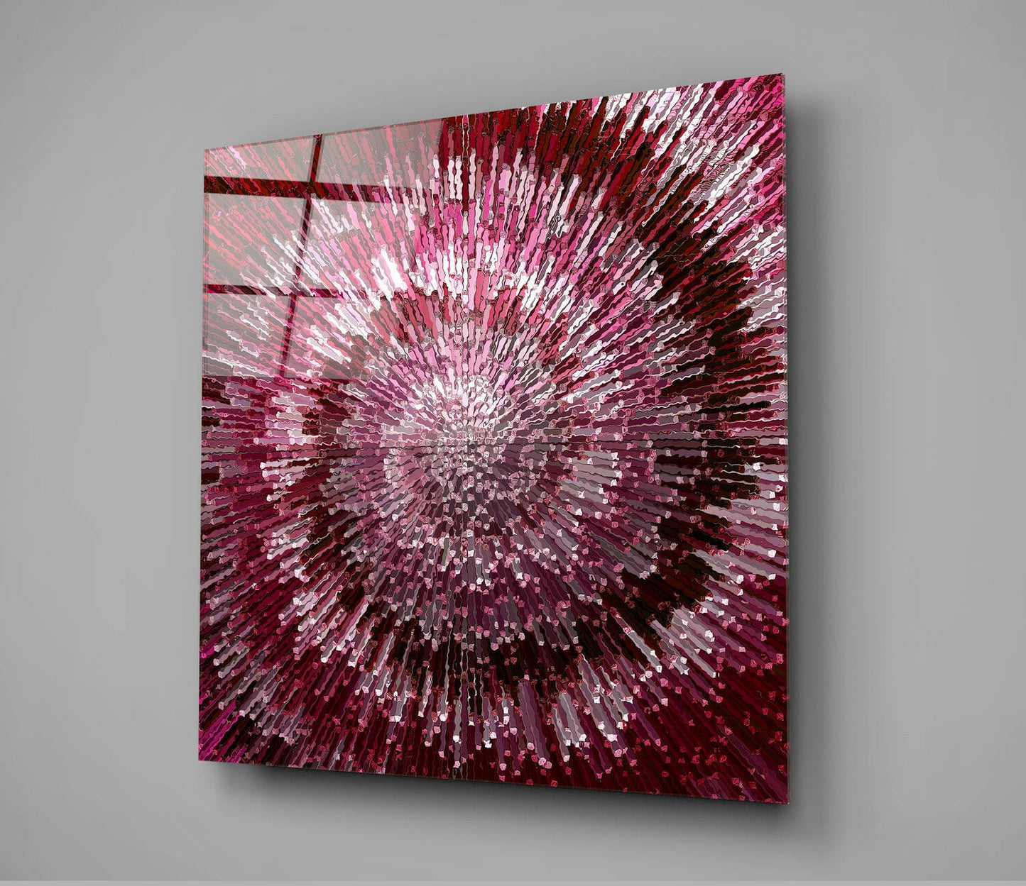 Crimson Radial Burst Explosion Glass Wall Art