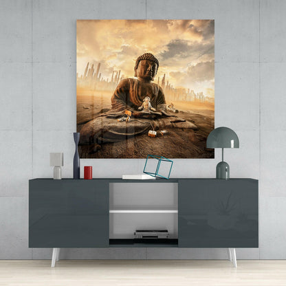 Desert Meditation Buddha Glass Wall Art