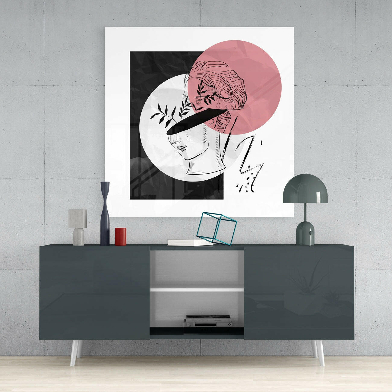 Blush Pink Moon Blindfold Bust Glass Wall Art