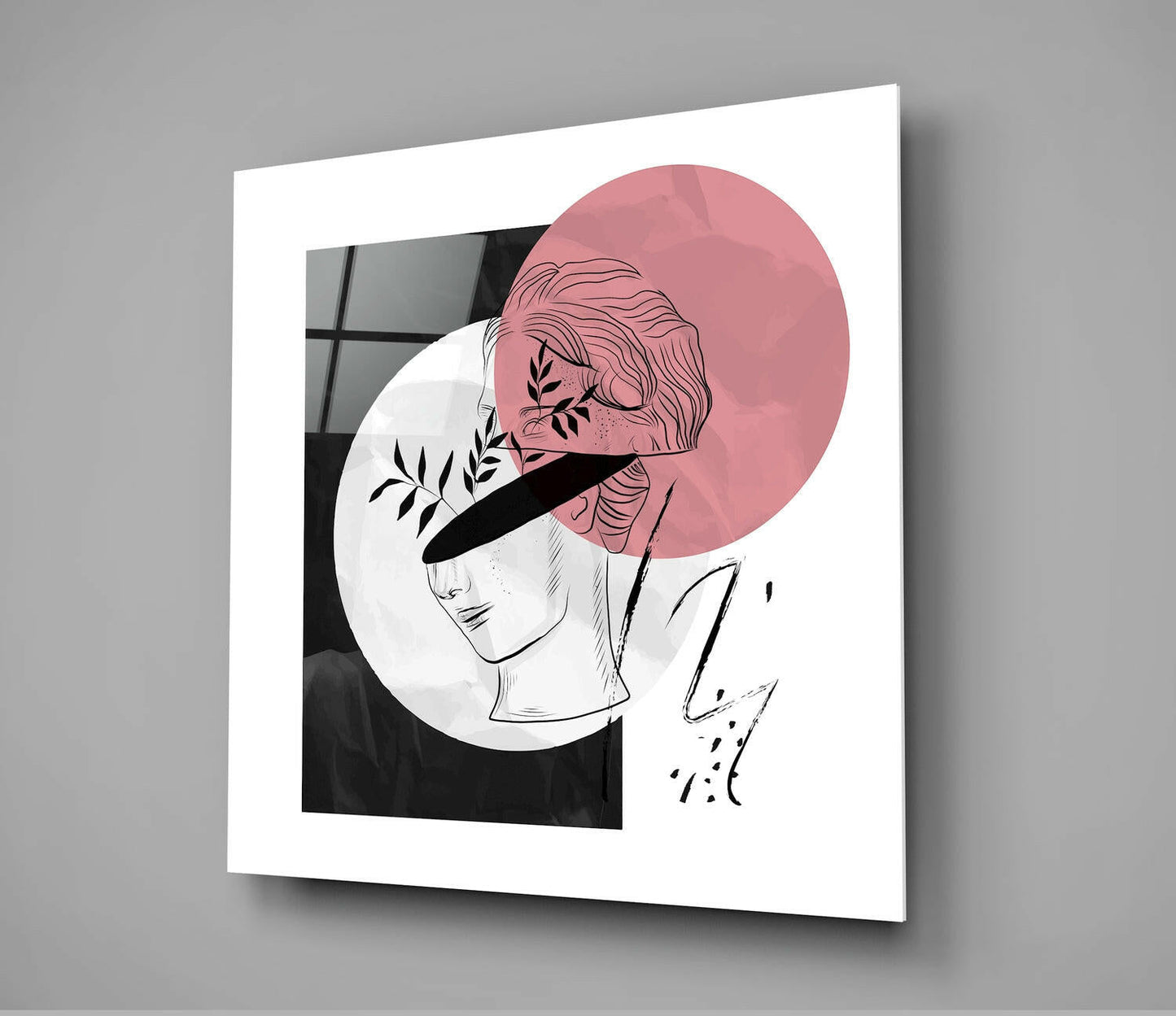 Blush Pink Moon Blindfold Bust Glass Wall Art