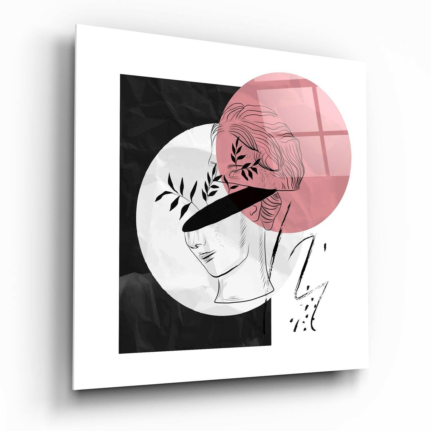 Blush Pink Moon Blindfold Bust Glass Wall Art