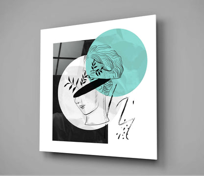 Turquoise Moon Leafy Blindfold Bust Glass Wall Art
