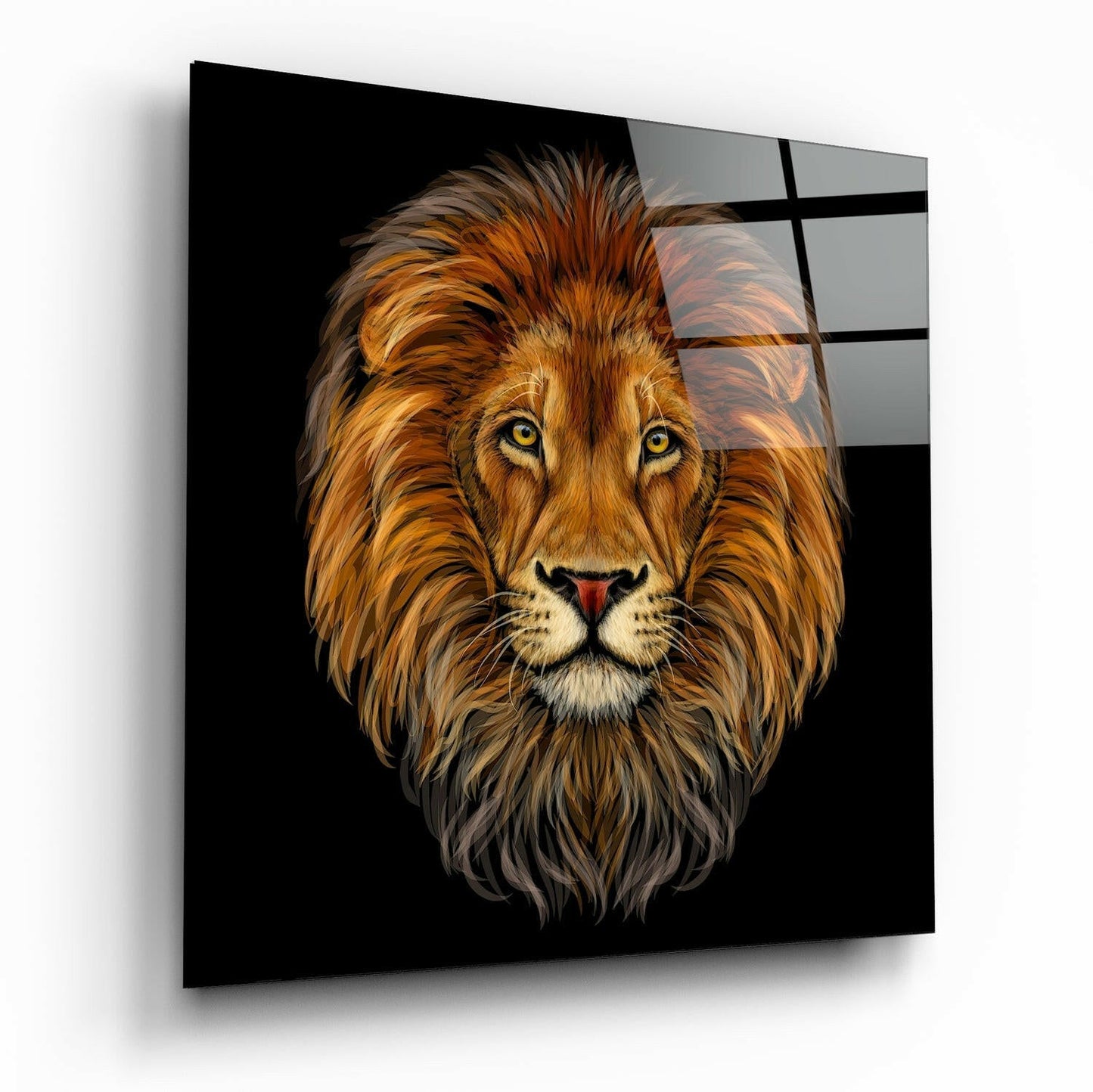 Golden Brown Lion Head Glass Wall Art