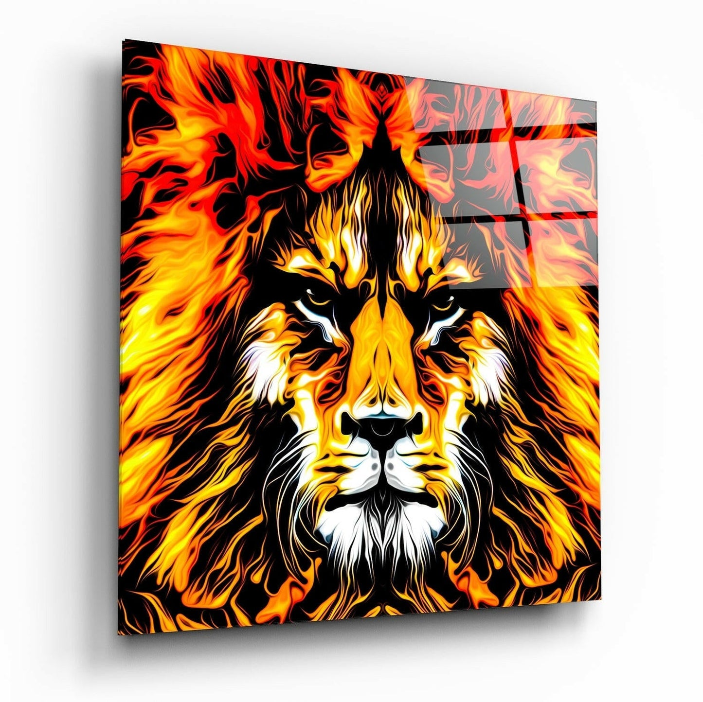 Fiery Flame Mane Lion Glass Wall Art