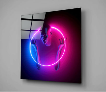 Neon Circle Ring Pink Blue Figure Glass Wall Art