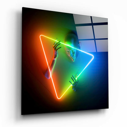 Rainbow Neon Inverted Triangle Figure Glass Wall Art