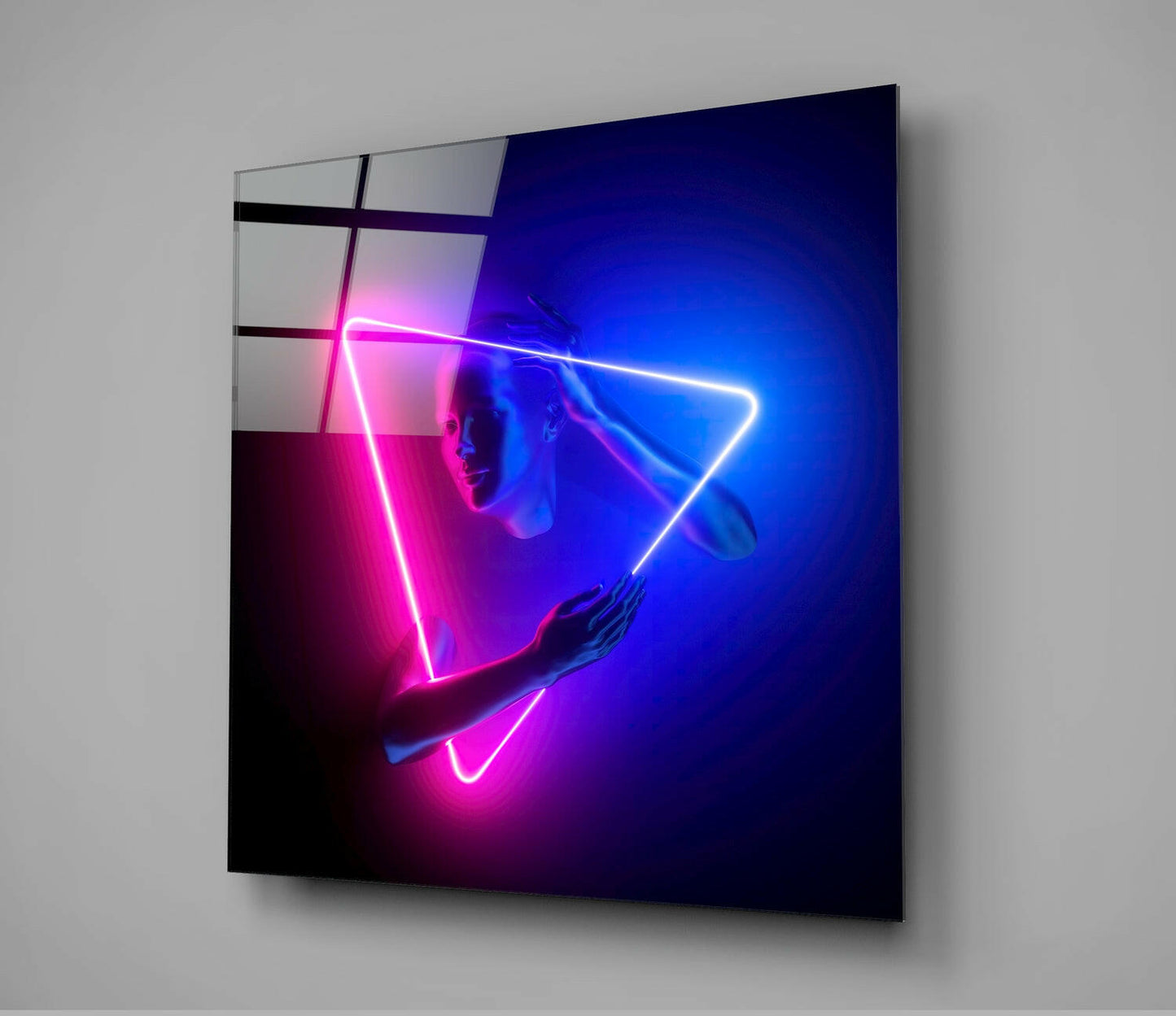 Pink Blue Neon Triangle Figure Glass Wall Art