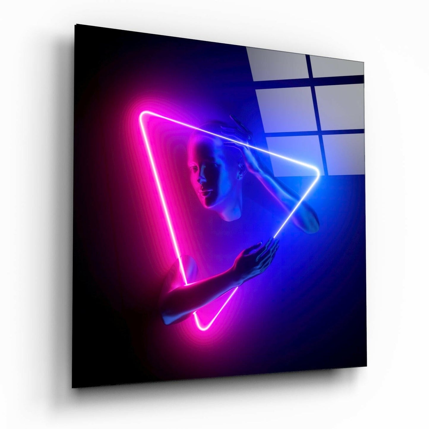 Pink Blue Neon Triangle Figure Glass Wall Art