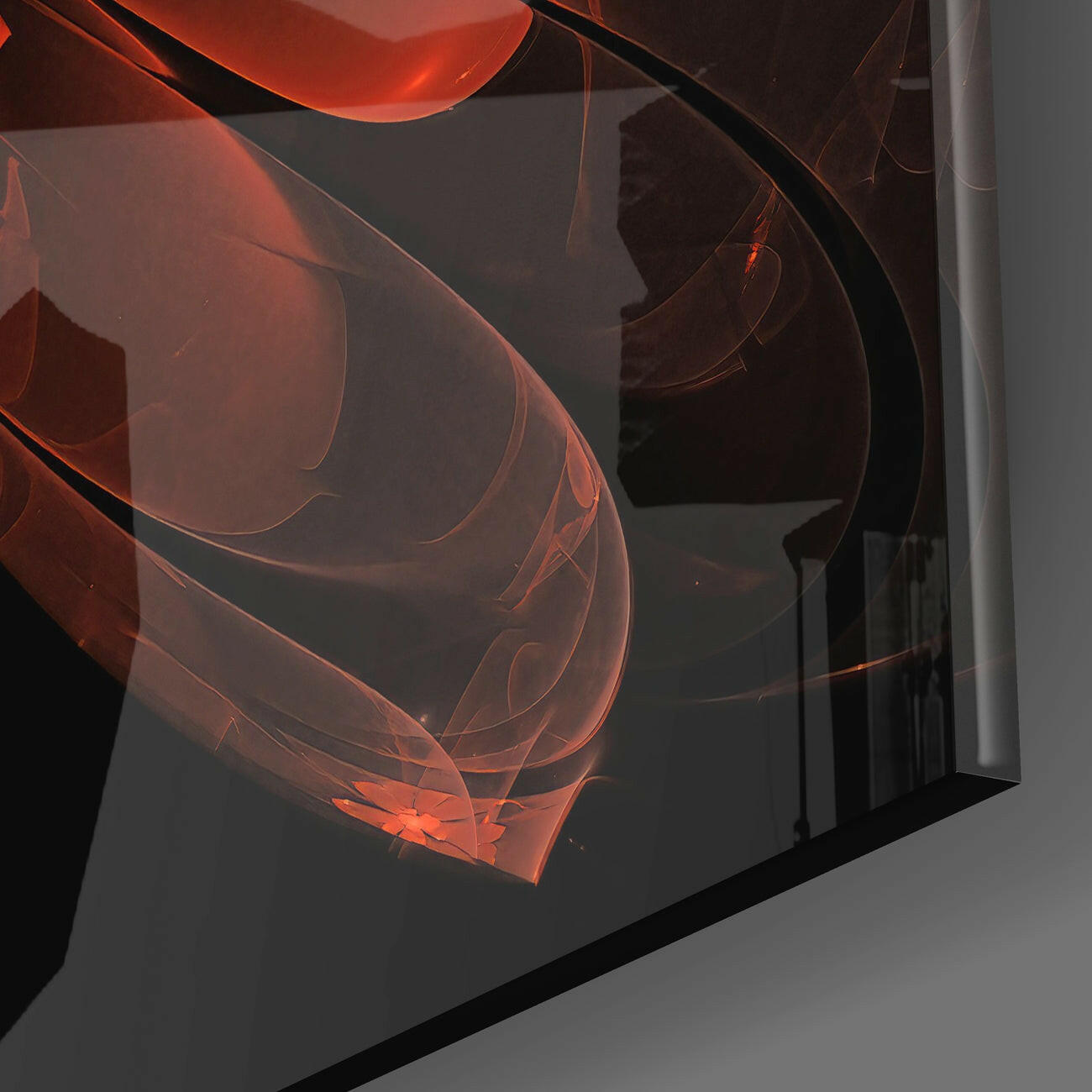 Red Layered Fractal Bloom Glass Wall Art