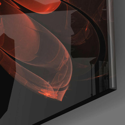 Red Layered Fractal Bloom Glass Wall Art