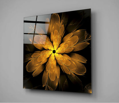 Golden Feather Fractal Glass Wall Art