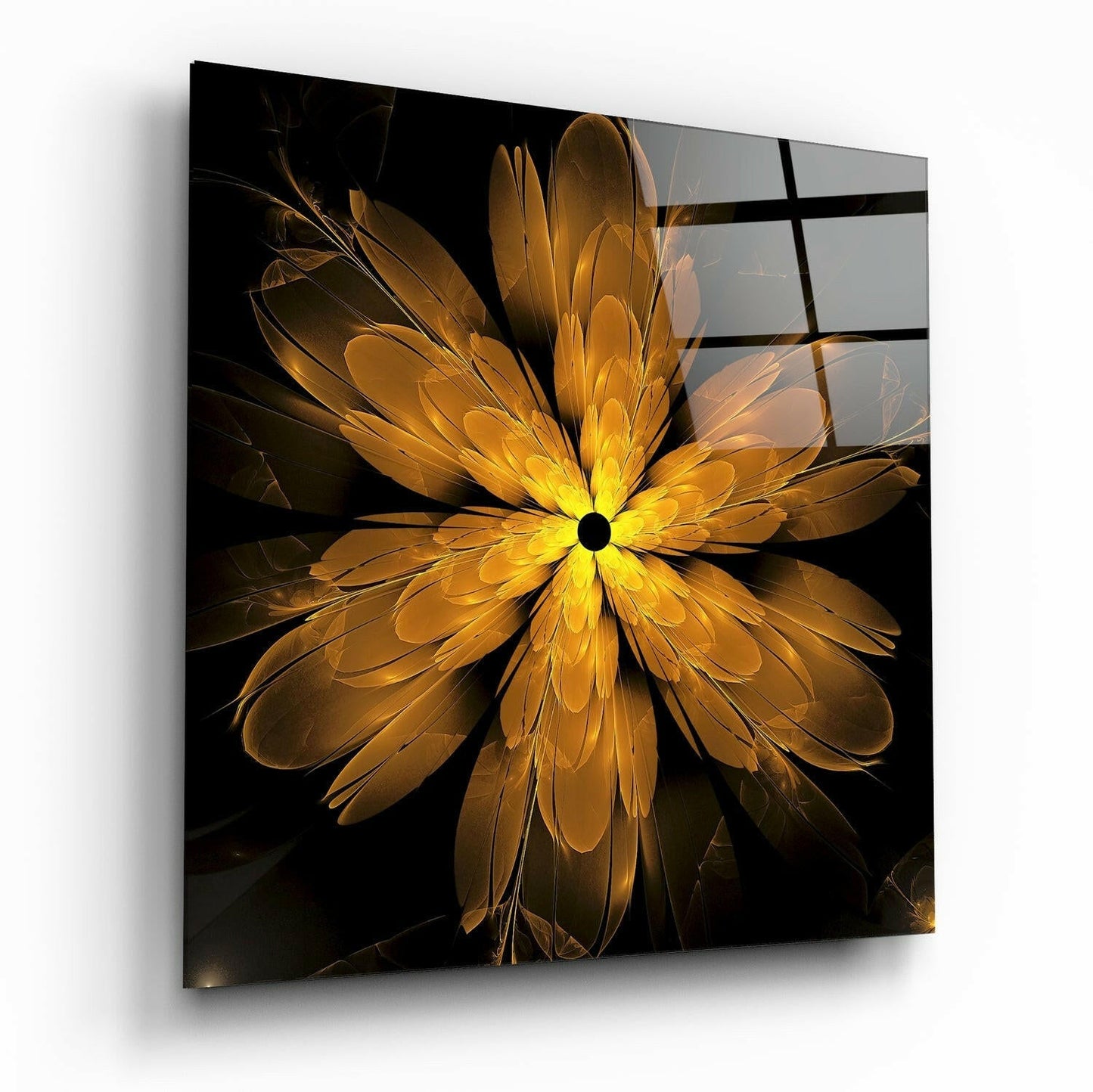 Golden Feather Fractal Glass Wall Art