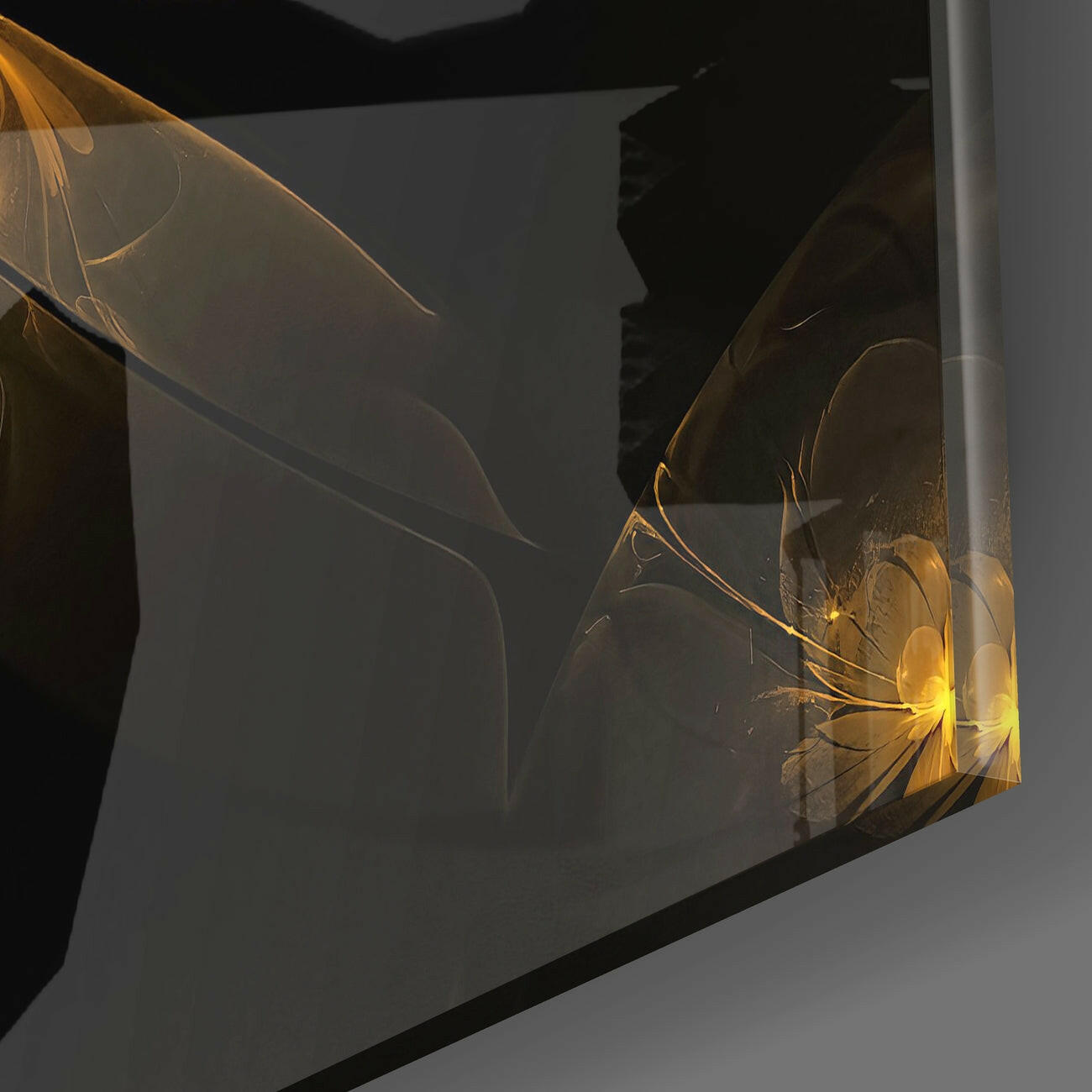 Golden Feather Fractal Glass Wall Art
