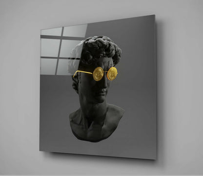 Bitcoin Sunglasses David Bust Glass Wall Art