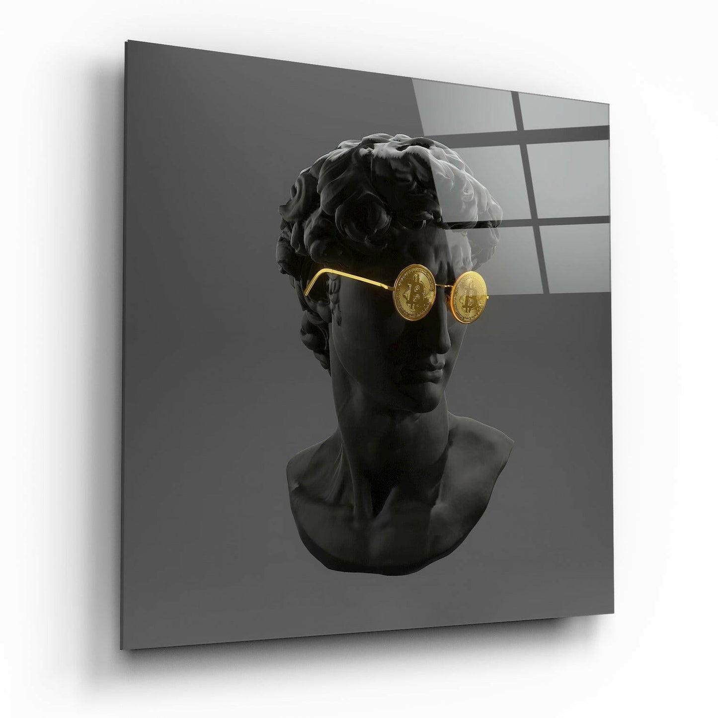 Bitcoin Sunglasses David Bust Glass Wall Art