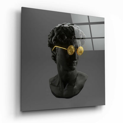 Bitcoin Sunglasses David Bust Glass Wall Art