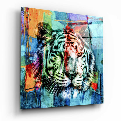 Split Color Tiger Face Glass Wall Art