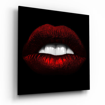 Glossy Red Lips White Teeth Glass Wall Art