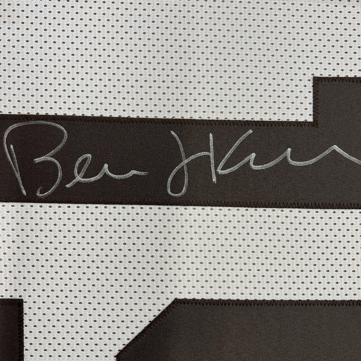 Bernie Kosar autographed Cleveland Browns white football jersey framed 35x39 display with JSA COA