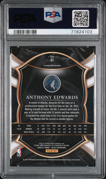 Graded 2020 Panini Select Anthony Edwards #61 Rookie RC Basketball Card PSA 10 Gem Mint | PSA 10 Gem Mint Graded Rookie Card | vintageantiquesgifts.com