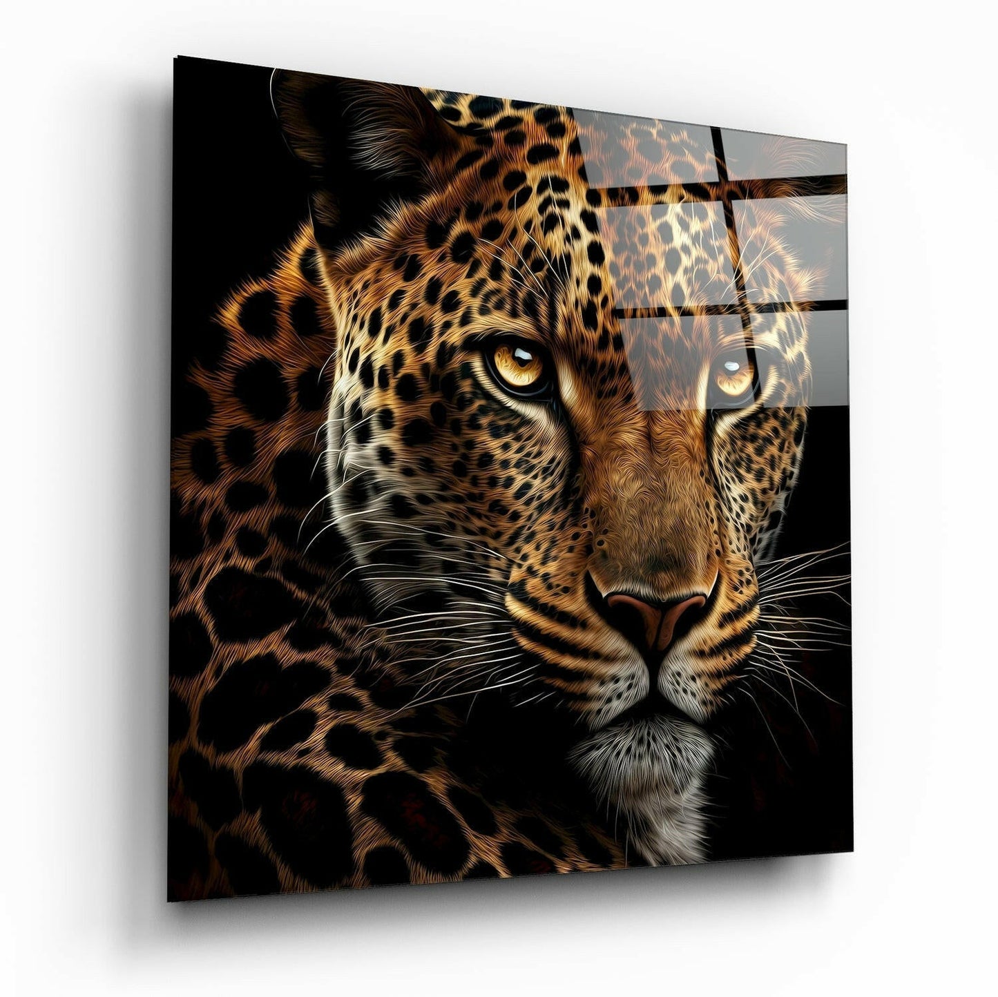 Amber Eyed Leopard Face Glass Wall Art