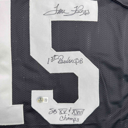 Autographed/Signed Tom Flores Las Vegas Oakland Black Football Jersey Beckett BAS COA