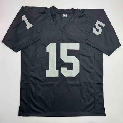 Autographed/Signed Tom Flores Las Vegas Oakland Black Football Jersey Beckett BAS COA