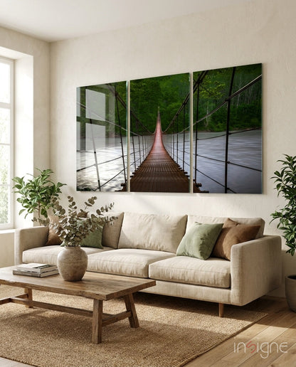Forest Suspension Footbridge View Glass Wall Art
