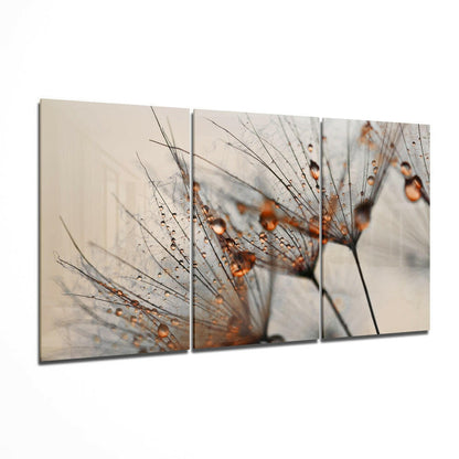 Golden Dew Drops Dandelion Seed Glass Wall Art