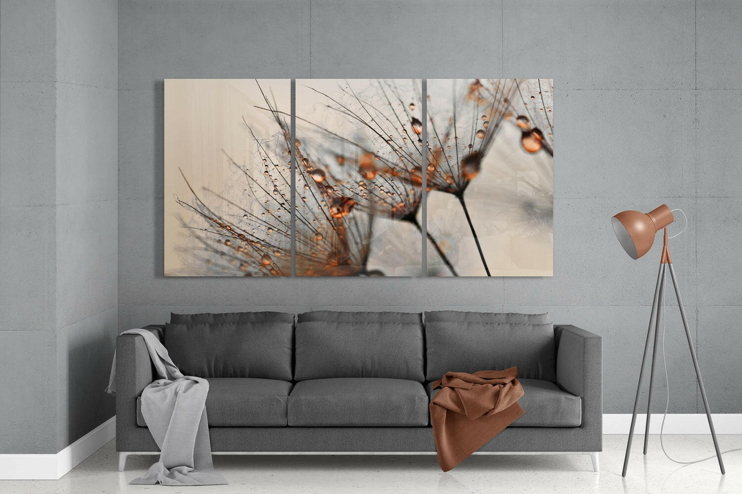 Golden Dew Drops Dandelion Seed Glass Wall Art