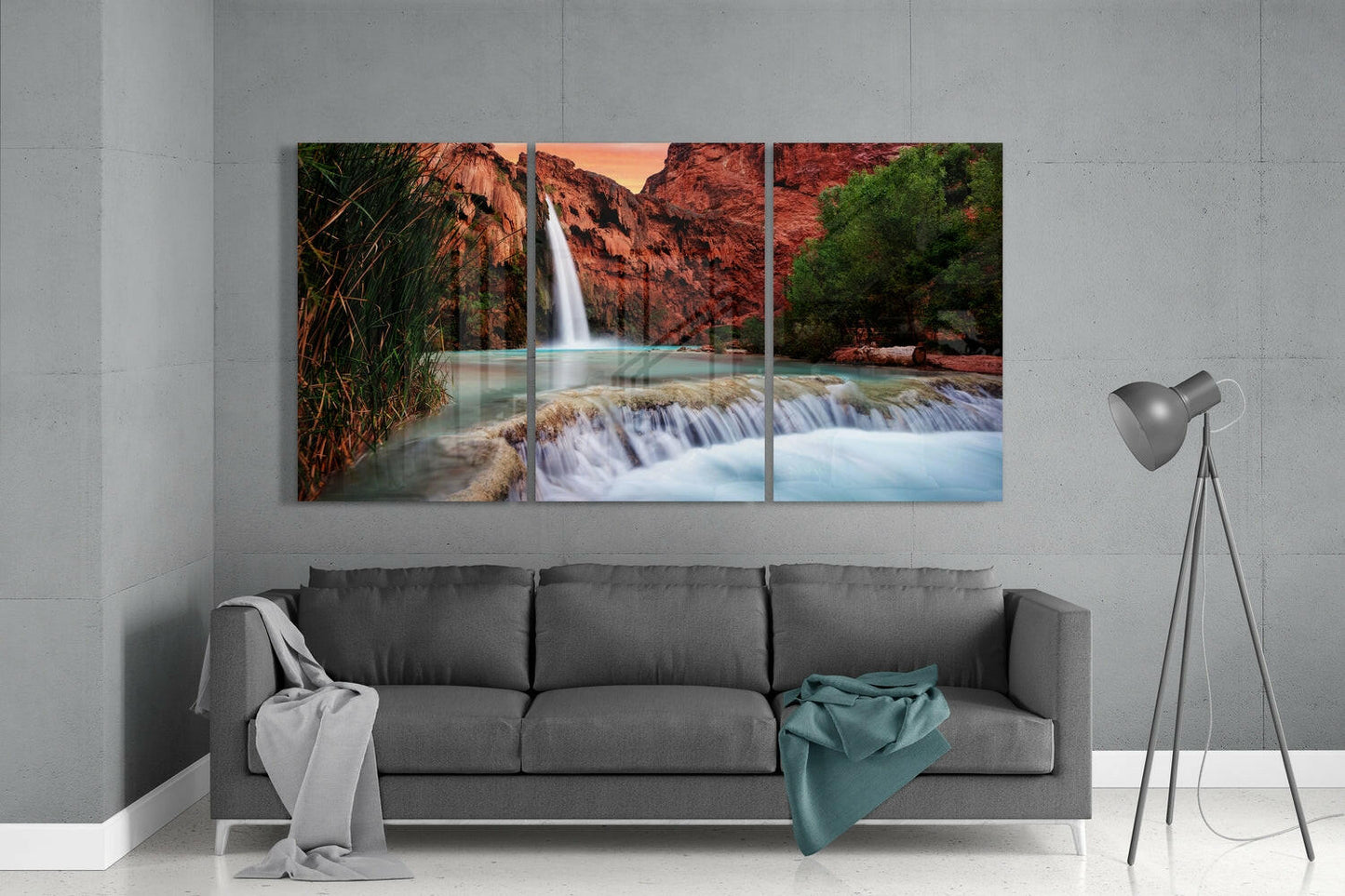 Red Canyon Turquoise Waterfall Glass Wall Art