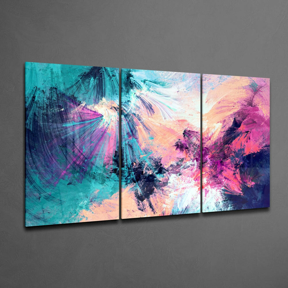 Turquoise Pink Paint Burst Glass Wall Art