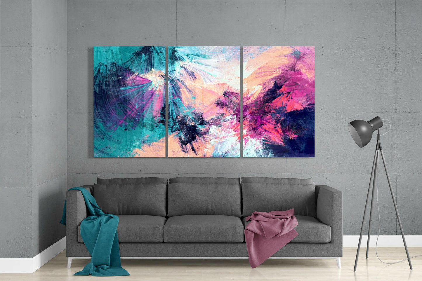 Turquoise Pink Paint Burst Glass Wall Art