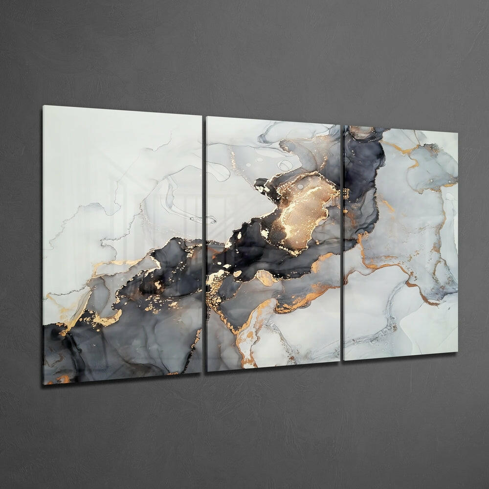 Black Gold Marble Triptych Glass Wall Art