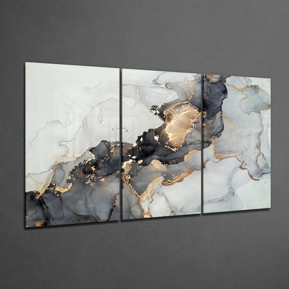 Black Gold Marble Triptych Glass Wall Art