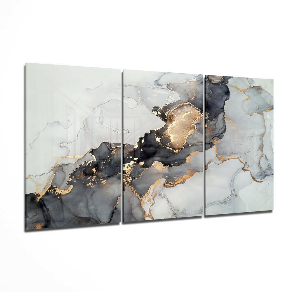 Black Gold Marble Triptych Glass Wall Art