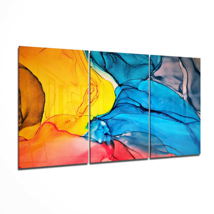 Amber And Cobalt Ink Flow Abstract Glass Wall Art