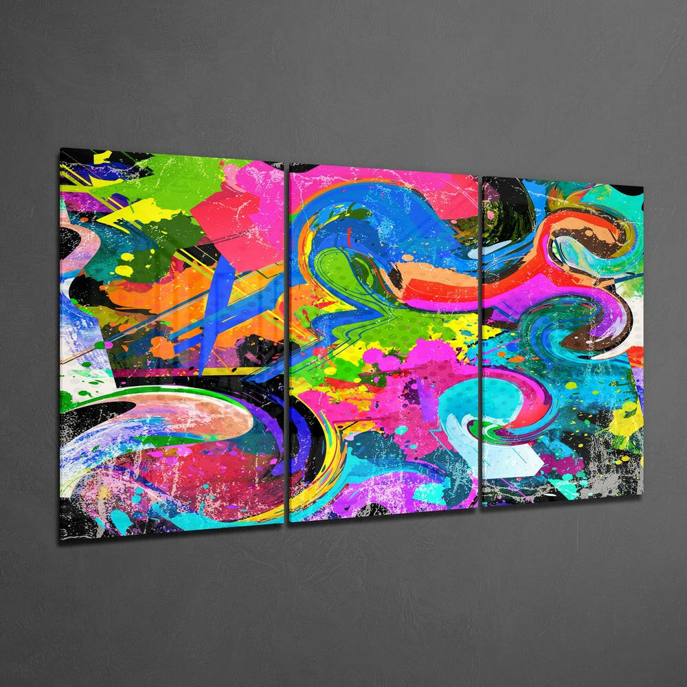 Vibrant Graffiti Splatter Glass Wall Art